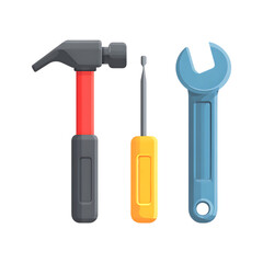 hammer, screwdriver and wrench on transparent background