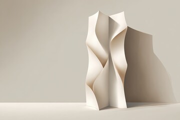 Abstract architectural form, light beige,  folded
