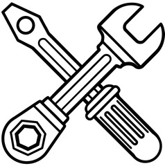 Steel spanner and screwdriver vector icon set for repair and security illustration