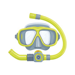 Illustrated diving mask and snorkel in yellow and gray on transparent background