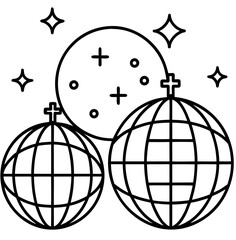 A shiny Christmas disco ball with a map-like pattern of stars, symbolizing a global celebration