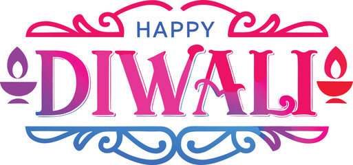 Obraz premium Happy Diwali text with diya symbols and decorative borders