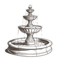 Detailed vintage engraving of a tiered water fountain with flowing water for design