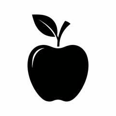 Vector apple fruit icon with leaf silhouette