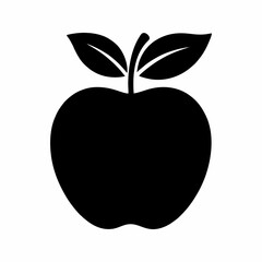 Vector apple fruit icon with leaf silhouette