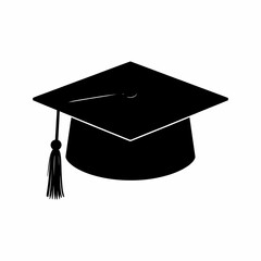 Graduation cap icon vector solid black flat design, minimalist style