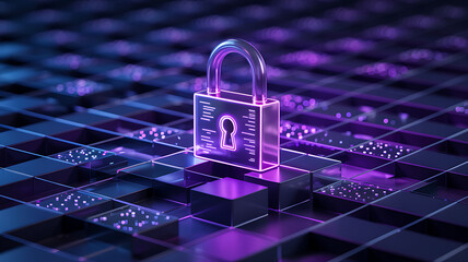 Cybersecurity concept with illuminated padlock icon, symbolizing secure data protection and digital privacy