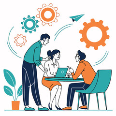 Three colleagues collaborating on a business project.