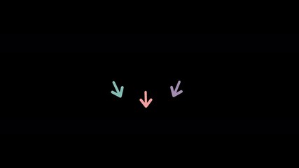Animated colorful arrows pointing down on transparent background. Pastel icons in pink, green, and purple for social media, web design, interface, subscribe, download, direction and digital projects. - Powered by Adobe