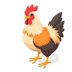 Fototapeta premium Cartoon chicken isometric isolated with white background