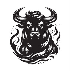 Bold Black Bull Silhouette Vector Illustration