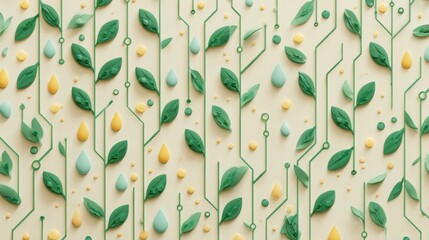 Green leaves and circuit pattern