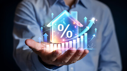 Real estate investment concept with rising interest rates and house with percentage symbol