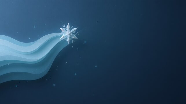 Elegant snowflake with flowing lines on blue background