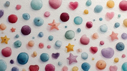 Watercolor painting with assorted shapes on canvas