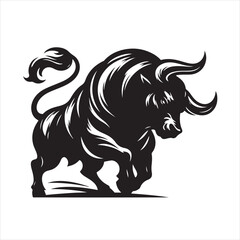 Bold Black Bull Silhouette Vector Illustration