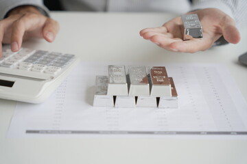 Silver Trading Businessman invest in trading  silver on the stock exchange price rising.