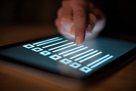 Close-up of a hand touching a digital barcode on a tablet