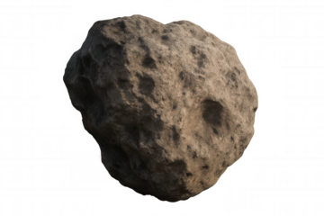 Asteroid rotating in space against a transparent background, perfect for science fiction or educational projects