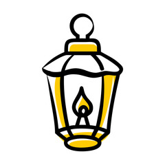 Stylized yellow lantern with a flame on a black background