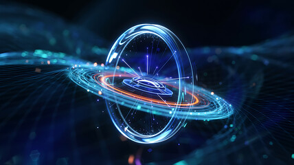 Dynamic abstract digital vortex with glowing energy streams and futuristic data flow