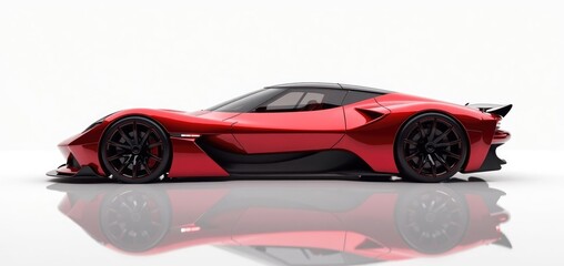 Side view of a vibrant red luxury sports car. Concept. On a white background.