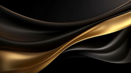 Smooth black silk satin fabric texture with elegant flowing waves backdrop