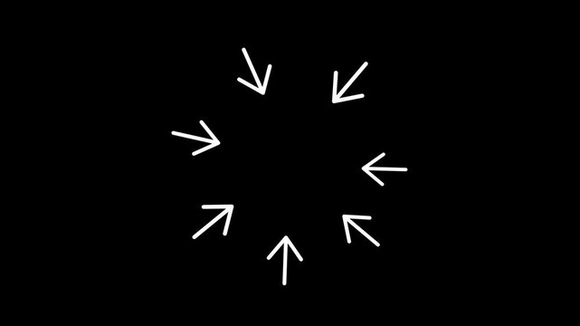 Animated arrows converging and diverging in circle motion on transparent background. Attention focus indicator for highlight, notification, interface, web, app, navigation, digital design elements