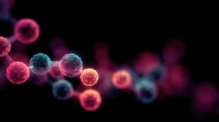 Abstract molecular structure with blue and pink spheres