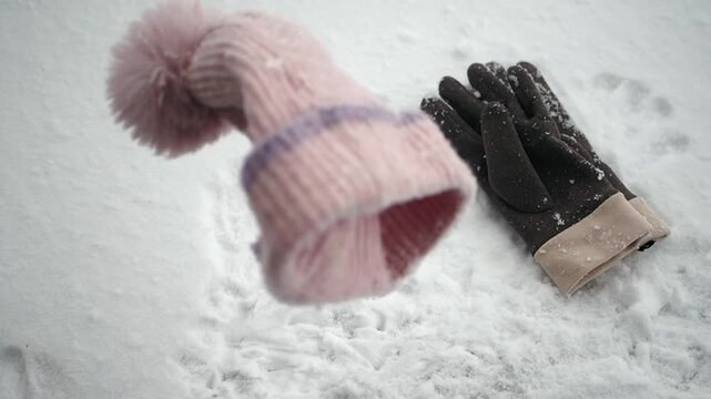 Glove found in fresh snow during winter season