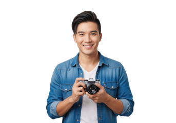 Young Asian Photographer Holding Camera: Portrait of Creativity and Passion