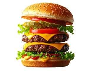 Floating Cheeseburger with Lettuce, Tomato, and Cheese PNG