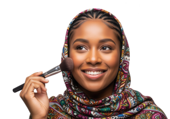 Beautiful Muslim Woman Applying Makeup on White