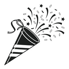 Party Popper Exploding with Confetti and Stars.