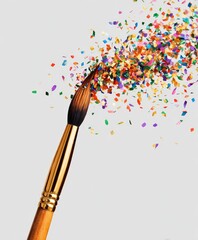 Paintbrush with colorful confetti explosion