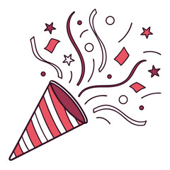 Party Popper Exploding with Confetti Stars and Streamers.