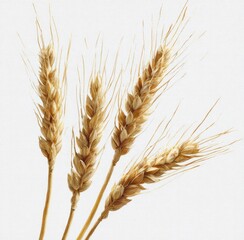 Three golden wheat ears against white