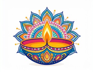 Indian festival happy diwali mandala diya vector illustration on white background