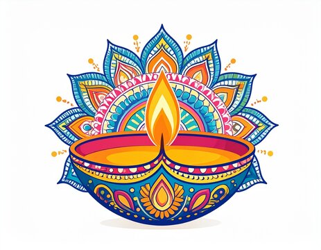 Indian festival happy diwali mandala diya vector illustration on white background
