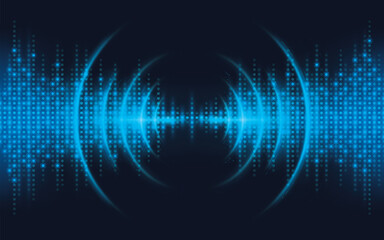 Abstract Blue Signal concentric circles and Sound wave background. Digital Audio Sound Equalizer Effect. Futuristic Dots equalizer shine graph of frequency. Dynamic vibration. Sonar wave echo sound.