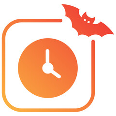 Flat gradient style clock icon with Halloween bat accent, perfect for spooky seasonal UI design