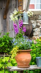 Colorful flowers in a terracotta pot