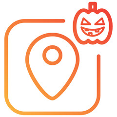 Line gradient style location icon with Halloween pumpkin accent, perfect for spooky seasonal UI design