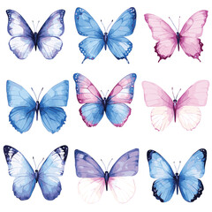 pink butterfly watercolor on white background Set of blue butterflies positive quote motivational etc fashion prints , vector style simple color