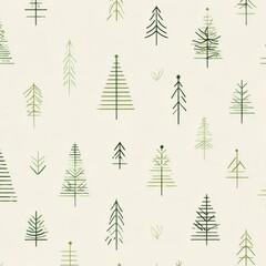 Obraz premium Seamless Pattern of Christmas Trees With Green Minimalist Design on Neutral Cream Background, Modern Holiday Design