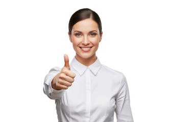 Successful Businesswoman Giving Thumbs Up on White Background