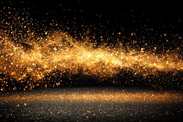 Fototapeta premium Golden glitter particles swirling over a dark surface