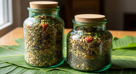glass jar of preserved peas