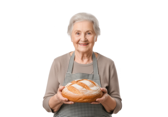 Smiling Senior Woman Holding Freshly Baked Bread