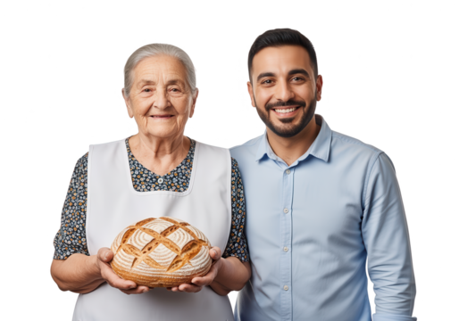 Generations Baking Together: Grandmother & Grandson with Bread